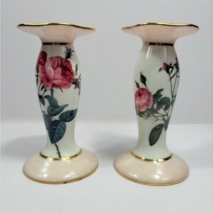 Goebel The Smithsonian Collection Pink Rose Porcelain Candlesticks-Approx. 5.5”T